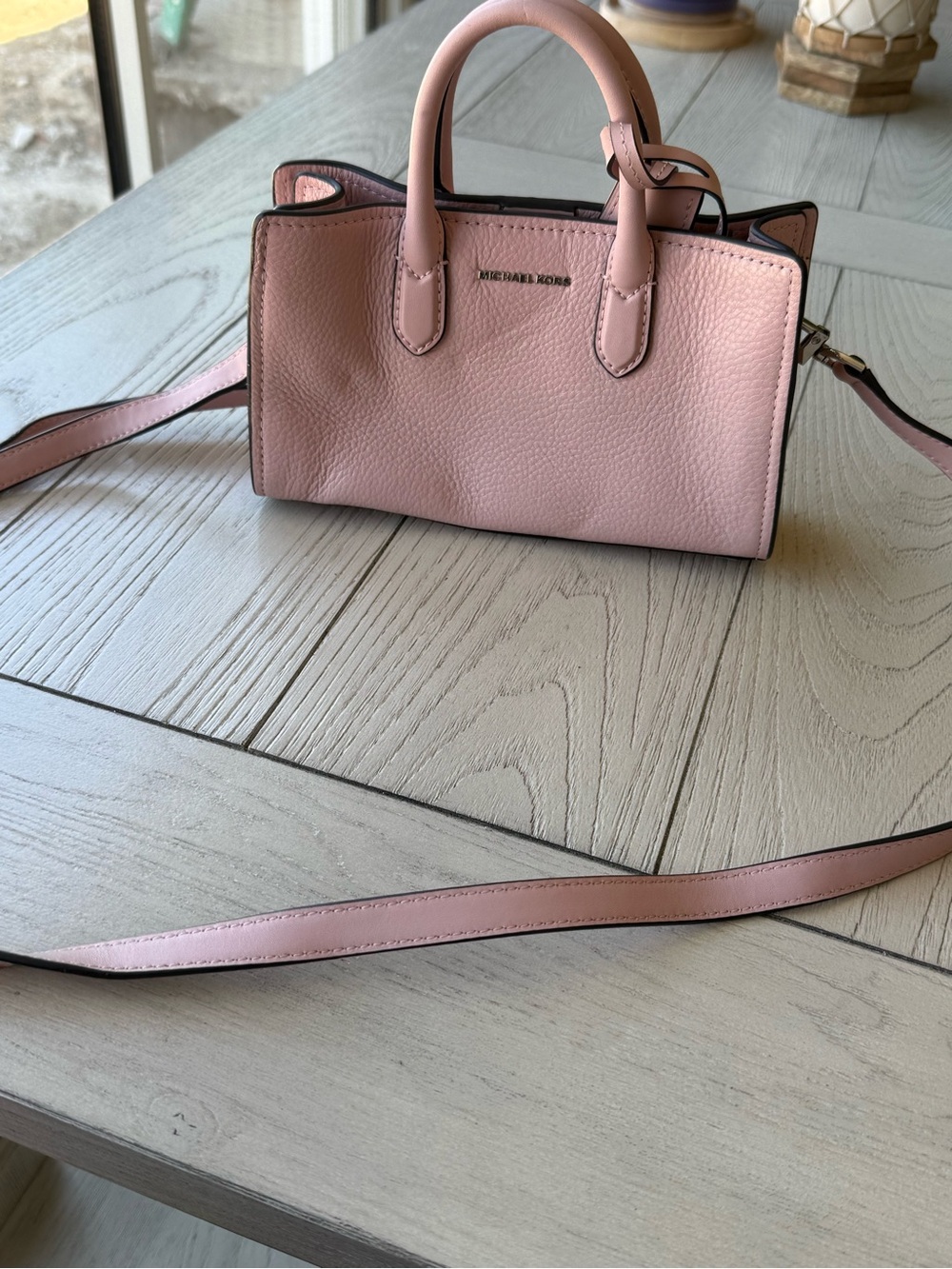 Michael Kors Blush Pink Pebbled Leather Satchel with Crossbody Strap